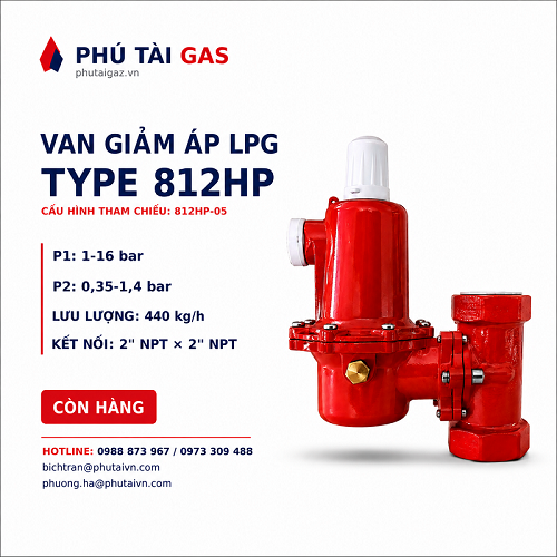 Van giảm áp cấp 1 LPG model 812, P1max 16bar, P2max 1,4bar. connect 2